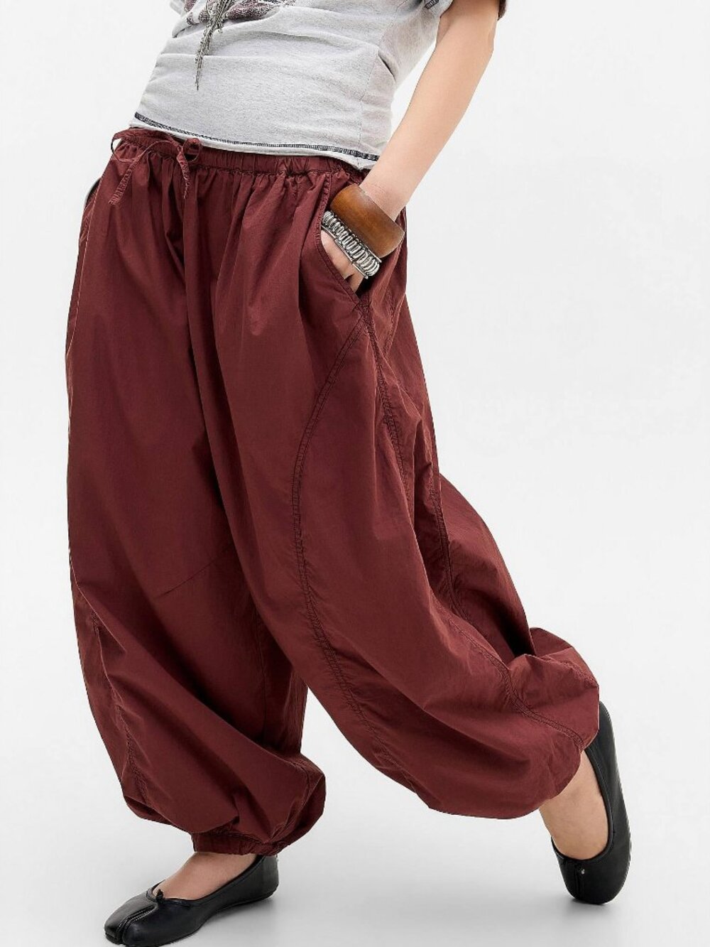 BDG Brick Red Elastic Waist Iris Balloon Trousers